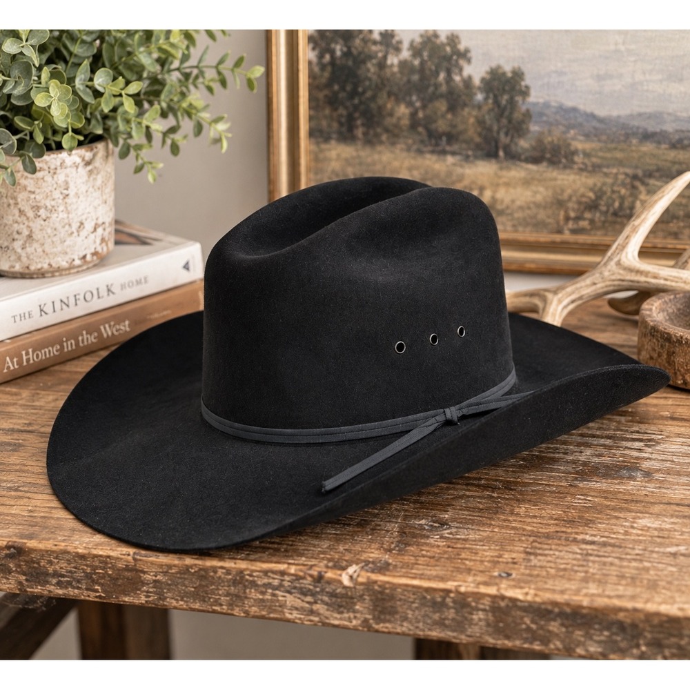 Beaver Hats XXX Genuine Fur Felt Black Cowboy Hat 7 1/8 57 Made in USA Western